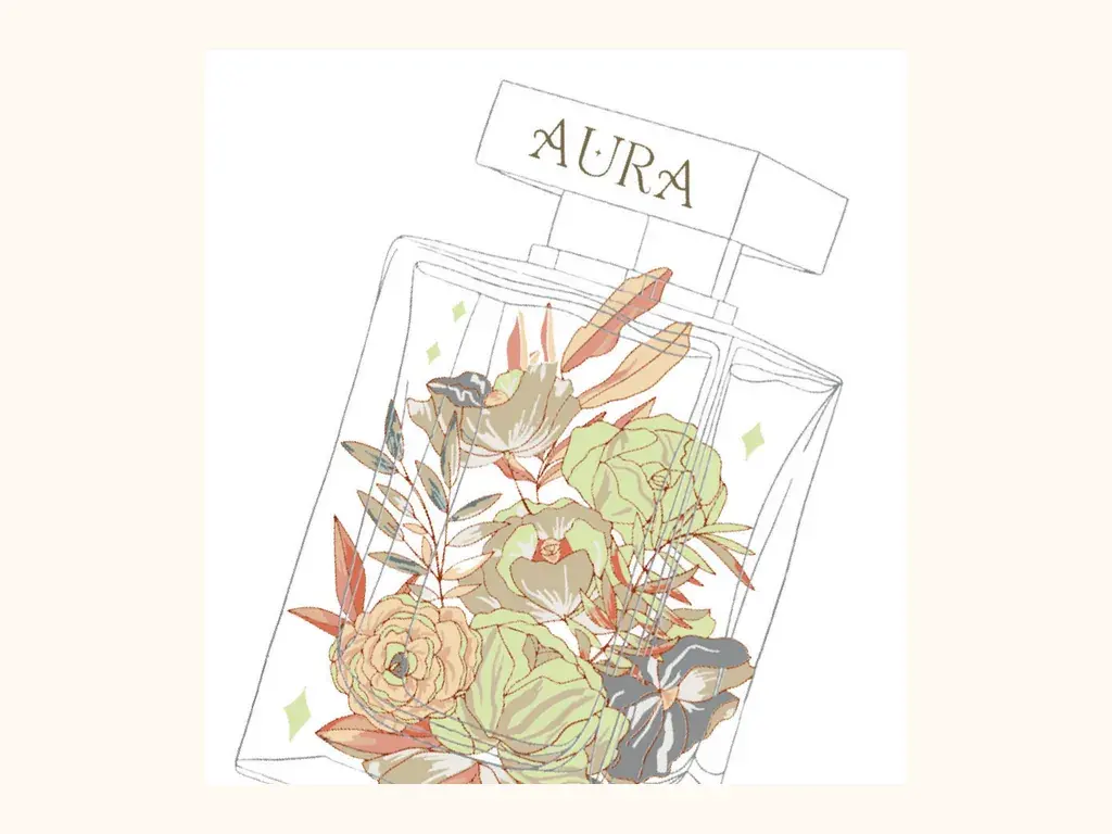 Illustration du flacon de parfum Aura, marque de parfum à Paris